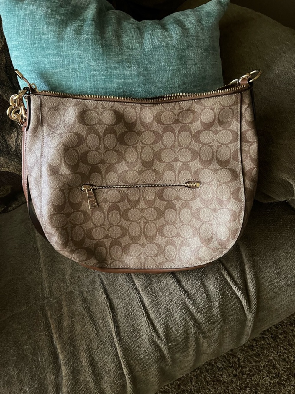 Coach Brown Signature Canvas Hobo with Leather Trim - Picture 2 of 2